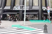 3.横断歩道を渡ったらスターバックス前を右折直進してください。